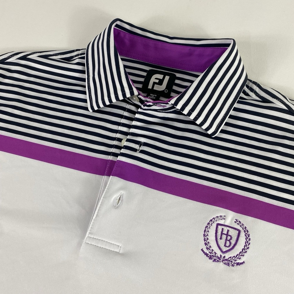FootJoy Polo Shirt Mens Large Striped Colorblock Golf Performance Short Sleeve